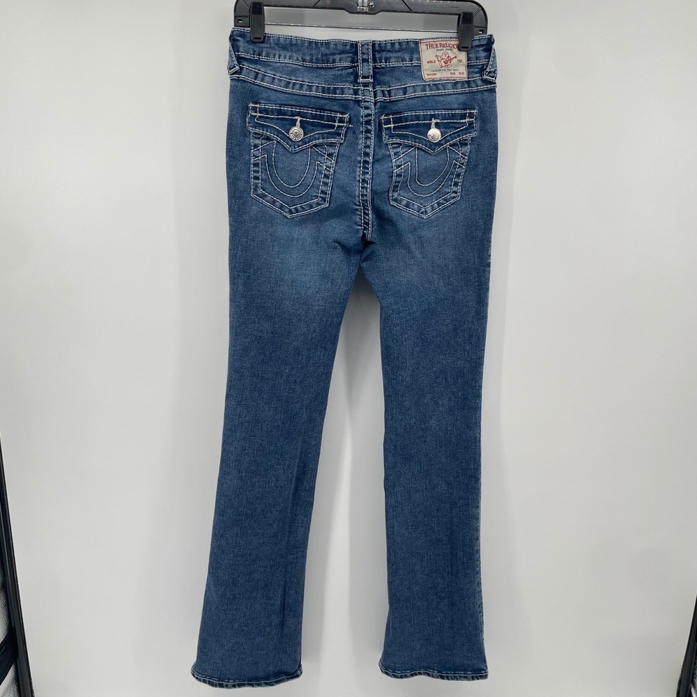 True Religion Jeans Women 27 Blue Becca Mid Rise Bootcut Horseshoe Flap Pocket - Picture 2 of 14